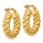 14K Polished and Twisted Round Hoop Earrings