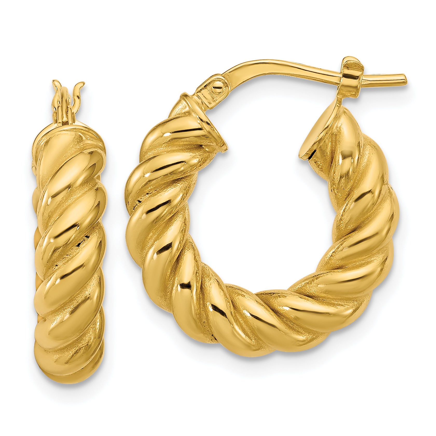 14K Polished and Twisted Round Hoop Earrings Main image