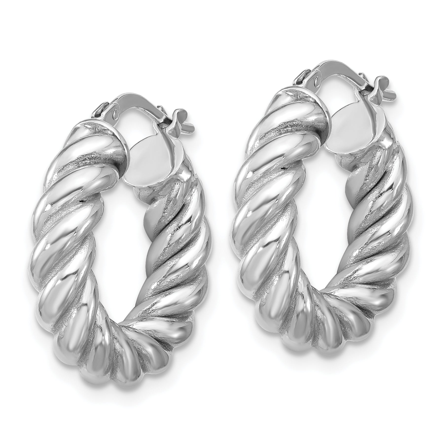 14K w/White RH-plat Polished/Twisted Round Hoop Earrings Secondary image