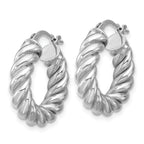 14K w/White RH-plat Polished/Twisted Round Hoop Earrings