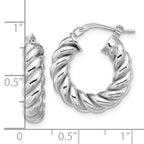 14K w/White RH-plat Polished/Twisted Round Hoop Earrings