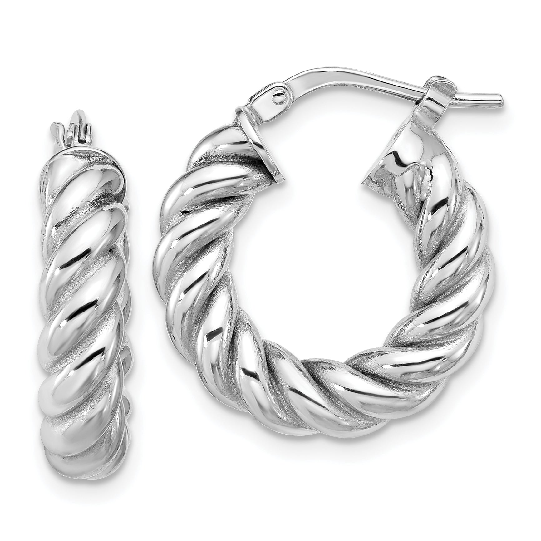 14K w/White RH-plat Polished/Twisted Round Hoop Earrings Main image