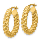 14K Polished and Twisted Round Hoop Earrings