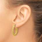14K Polished and Twisted Round Hoop Earrings