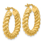 14K Polished and Twisted Round Hoop Earrings