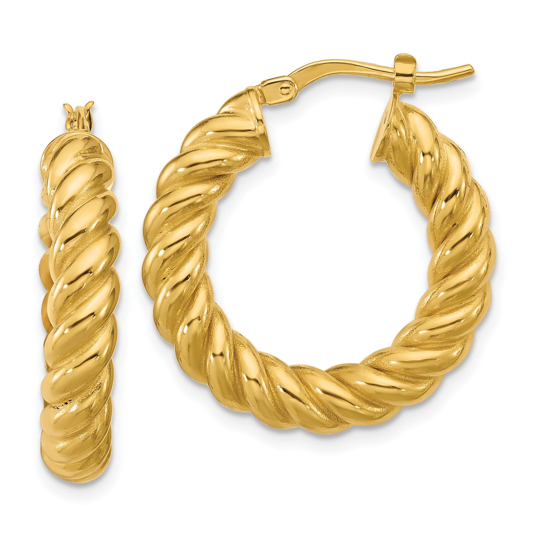 14K Polished and Twisted Round Hoop Earrings Main image