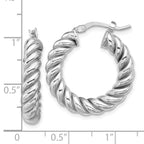 14K w/White RH-plat Polished/Twisted Round Hoop Earrings