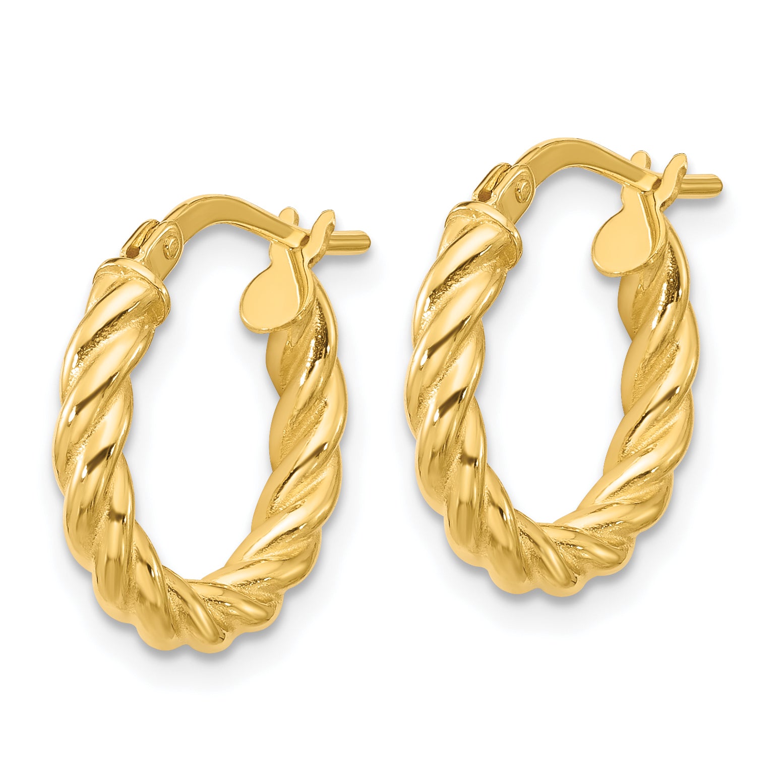 14K Polished and Twisted Round Hoop Earrings