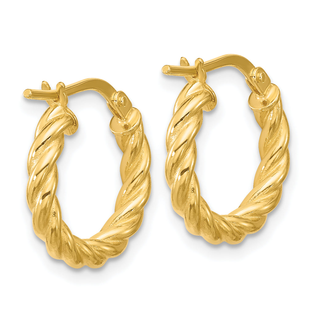 14K Polished and Twisted Round Hoop Earrings