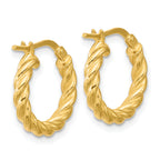 14K Polished and Twisted Round Hoop Earrings