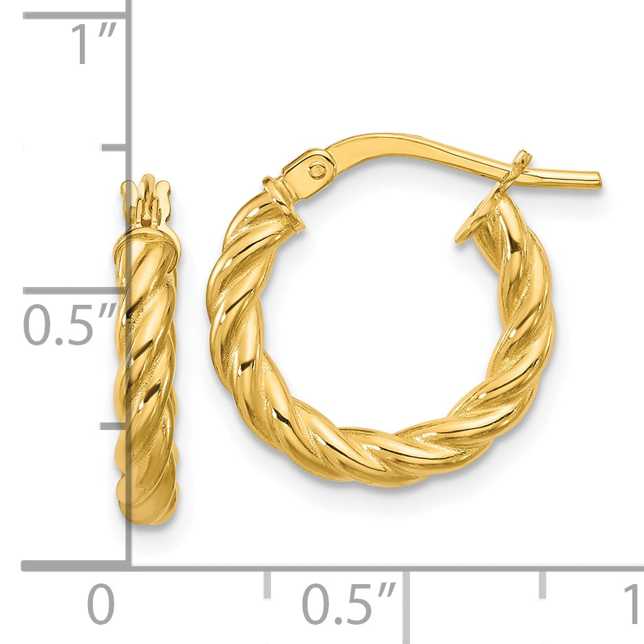 14K Polished and Twisted Round Hoop Earrings