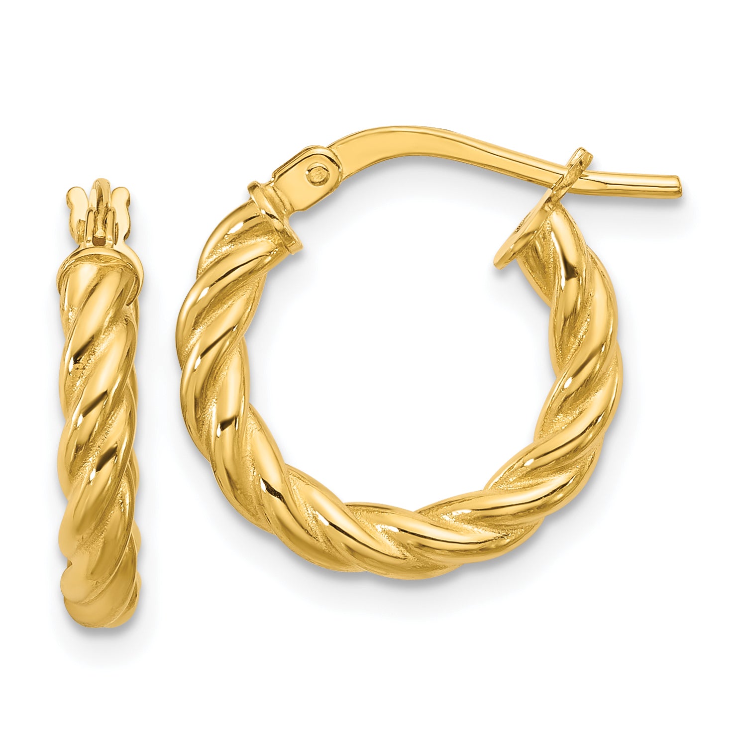 14K Polished and Twisted Round Hoop Earrings Main image