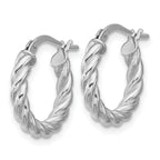 14K w/White RH-plat Polished/Twisted Round Hoop Earrings