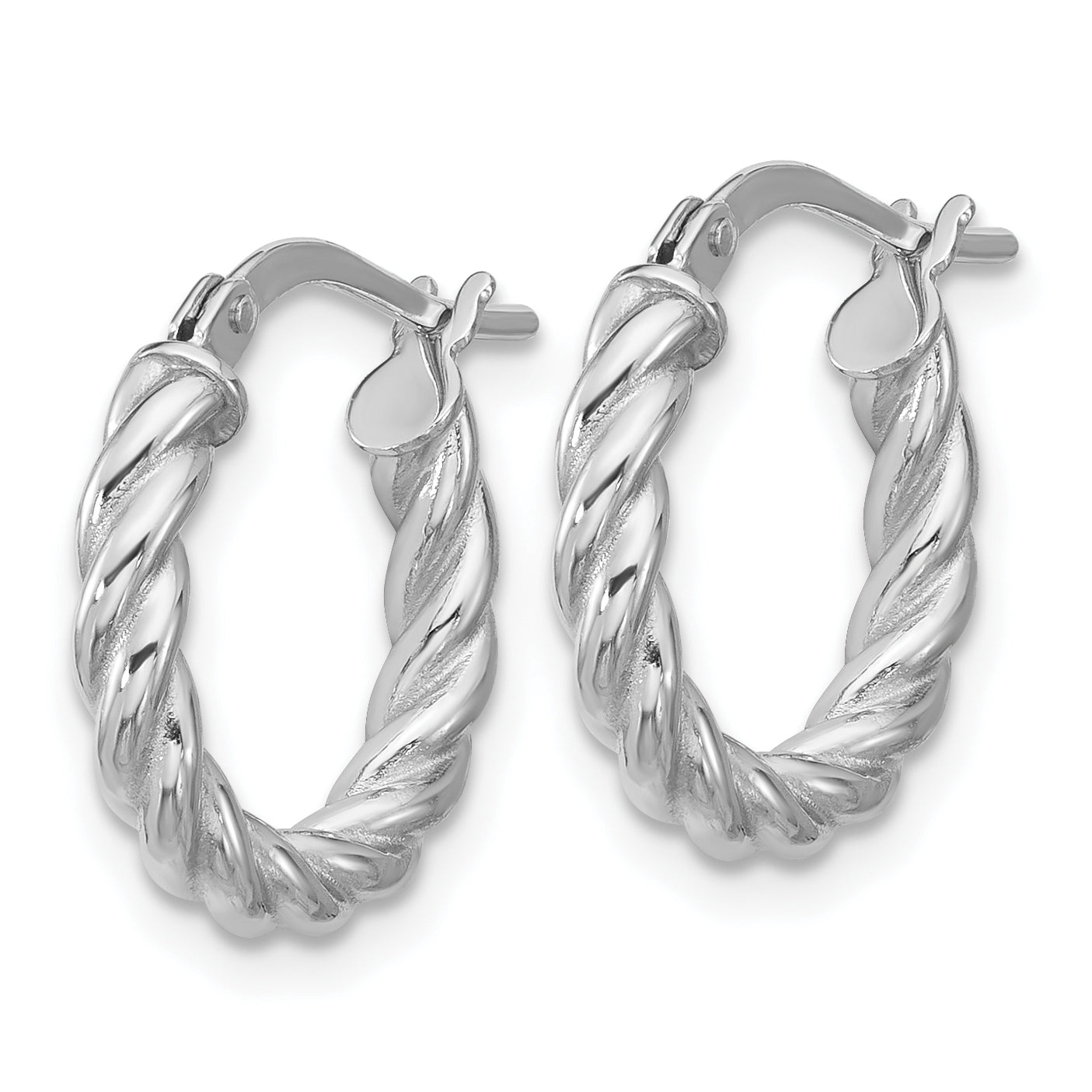 14K w/White RH-plat Polished/Twisted Round Hoop Earrings