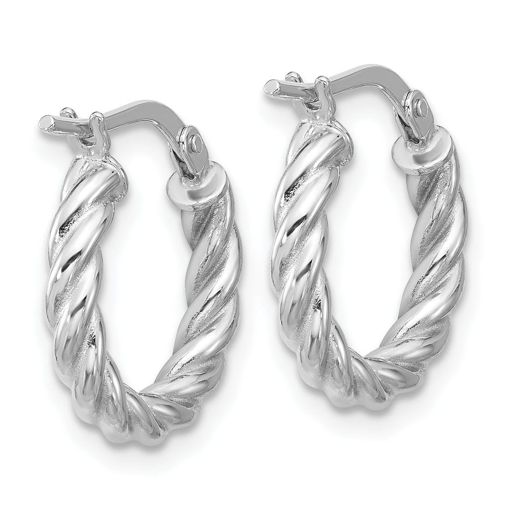 14K w/White RH-plat Polished/Twisted Round Hoop Earrings