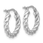 14K w/White RH-plat Polished/Twisted Round Hoop Earrings