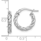 14K w/White RH-plat Polished/Twisted Round Hoop Earrings