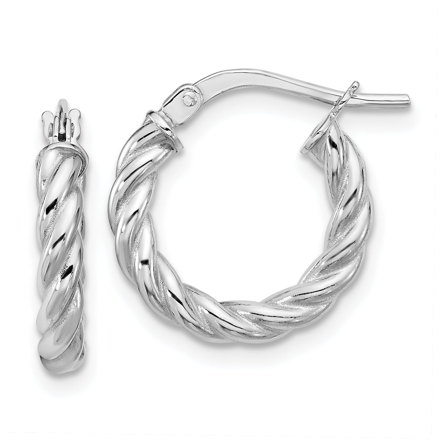 14K w/White RH-plat Polished/Twisted Round Hoop Earrings Main image