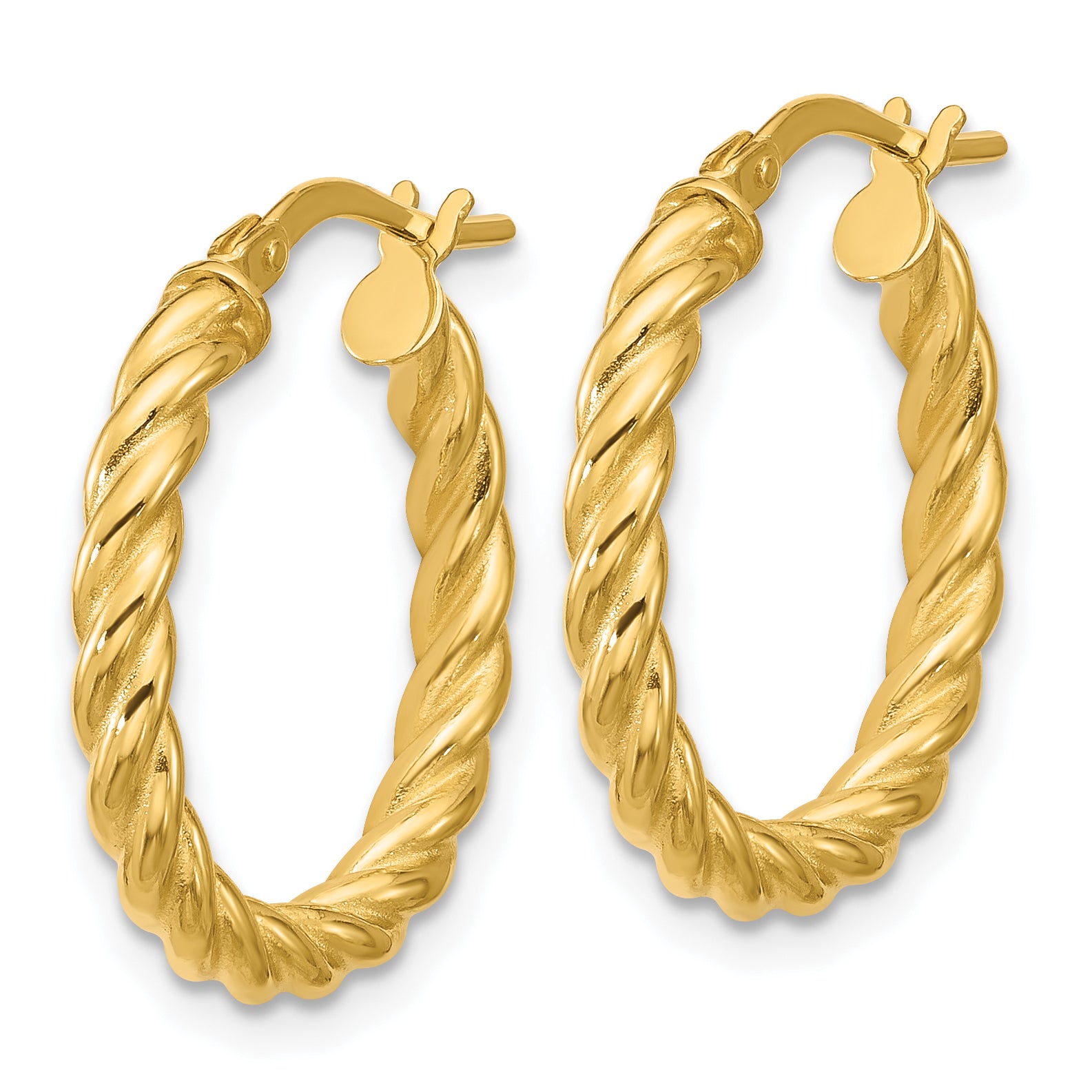 14K Polished and Twisted Round Hoop Earrings Secondary image
