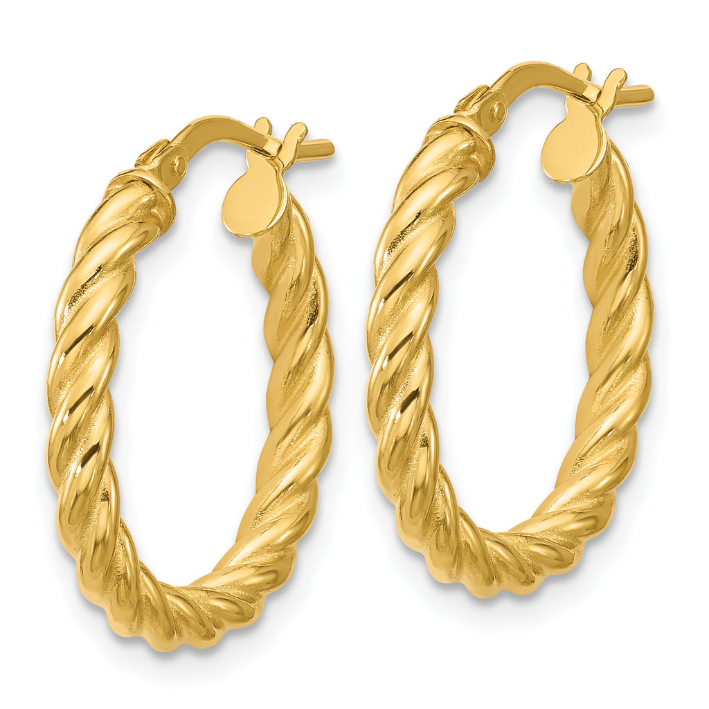 14K Polished and Twisted Round Hoop Earrings