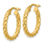 14K Polished and Twisted Round Hoop Earrings