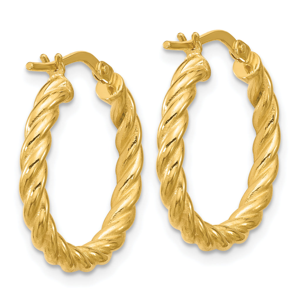 14K Polished and Twisted Round Hoop Earrings