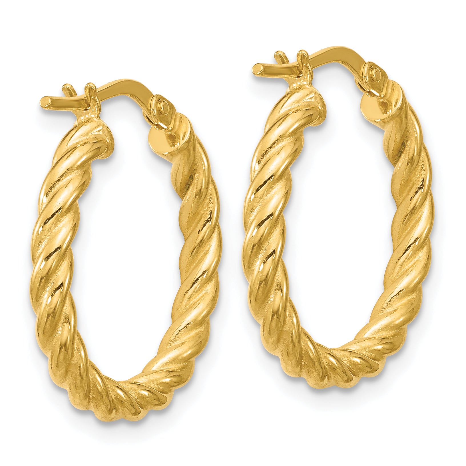 14K Polished and Twisted Round Hoop Earrings
