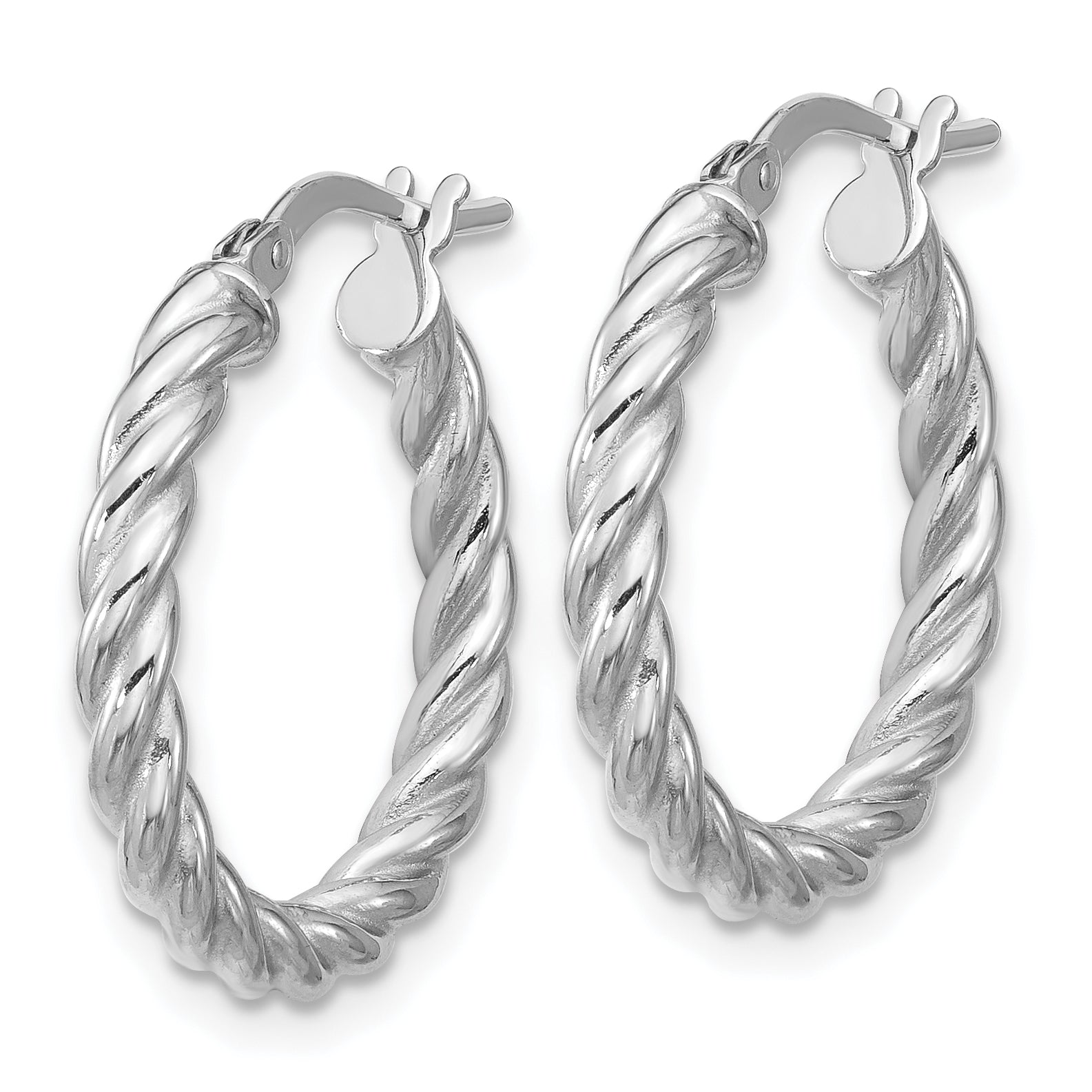 14K w/White RH-plat Polished/Twisted Round Hoop Earrings Secondary image