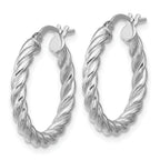 14K w/White RH-plat Polished/Twisted Round Hoop Earrings