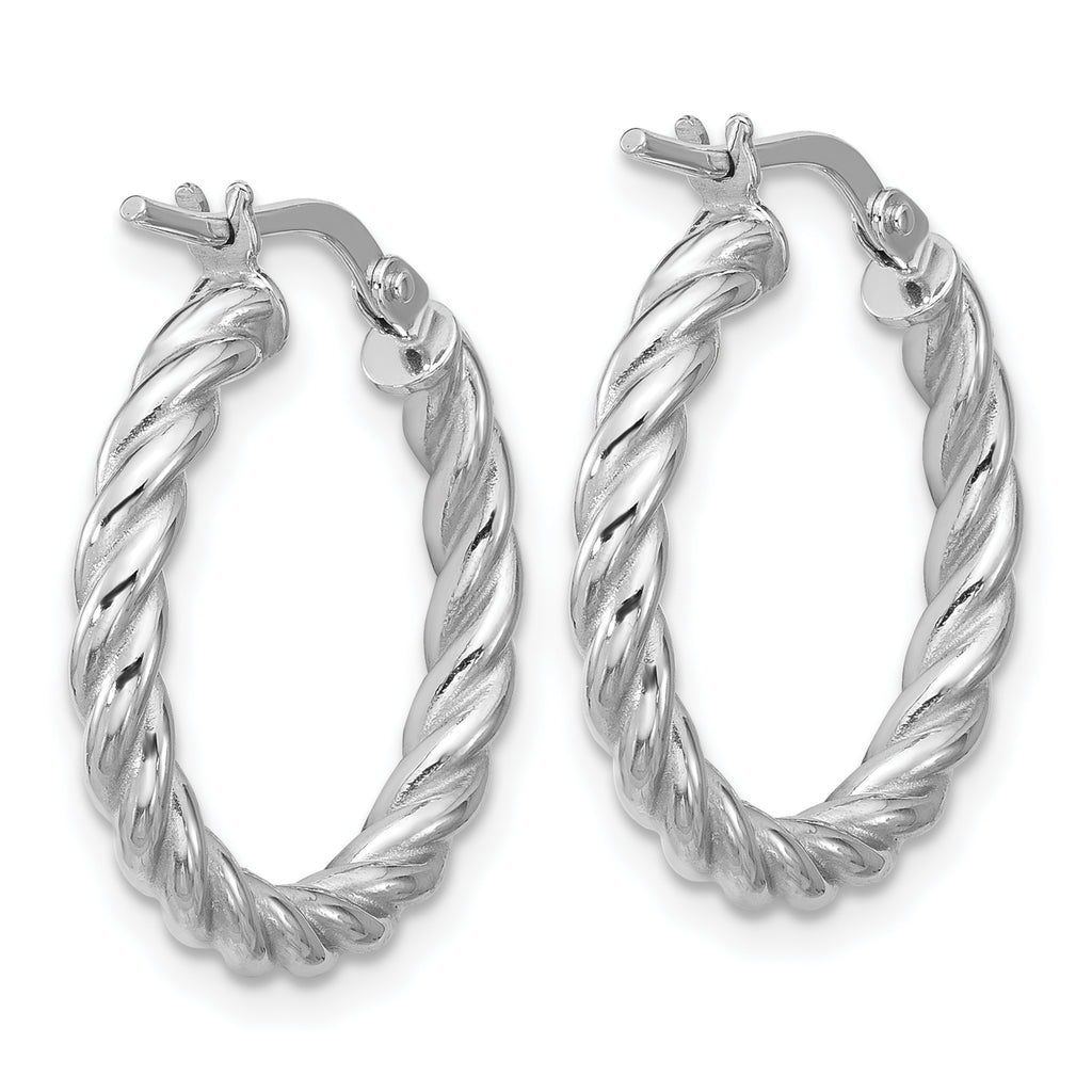 14K w/White RH-plat Polished/Twisted Round Hoop Earrings