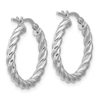 14K w/White RH-plat Polished/Twisted Round Hoop Earrings