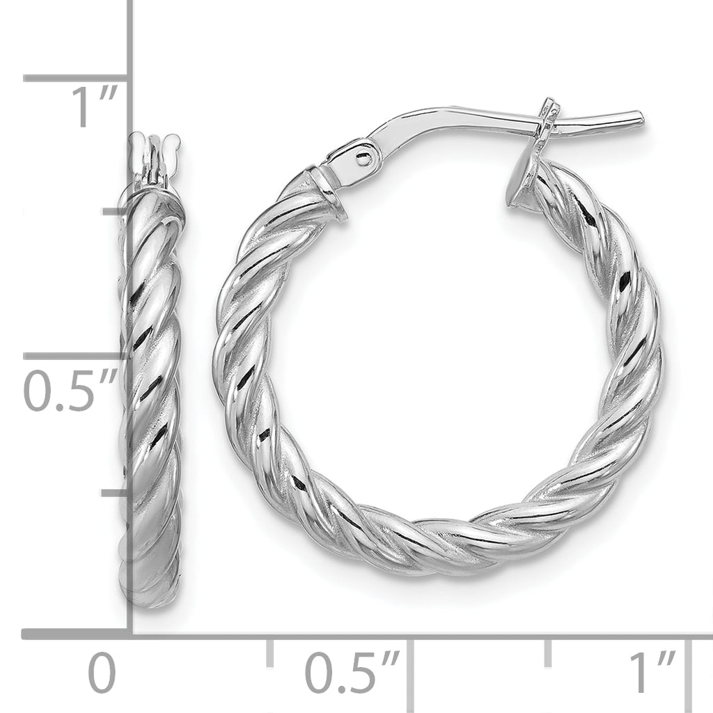 14K w/White RH-plat Polished/Twisted Round Hoop Earrings
