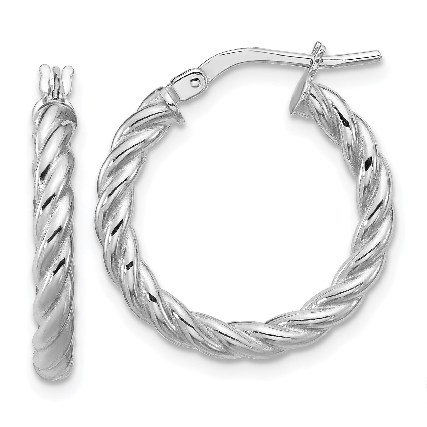 14K w/White RH-plat Polished/Twisted Round Hoop Earrings Main image