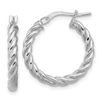 14K w/White RH-plat Polished/Twisted Round Hoop Earrings