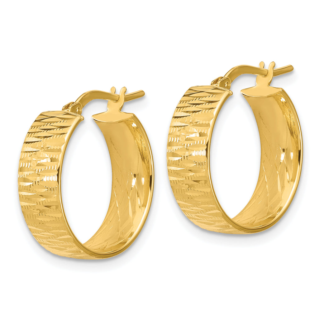 14K Polished and Diamond-cut Round Hoop Earrings