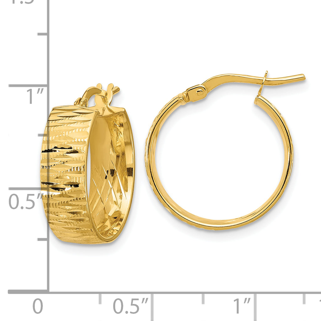 14K Polished and Diamond-cut Round Hoop Earrings
