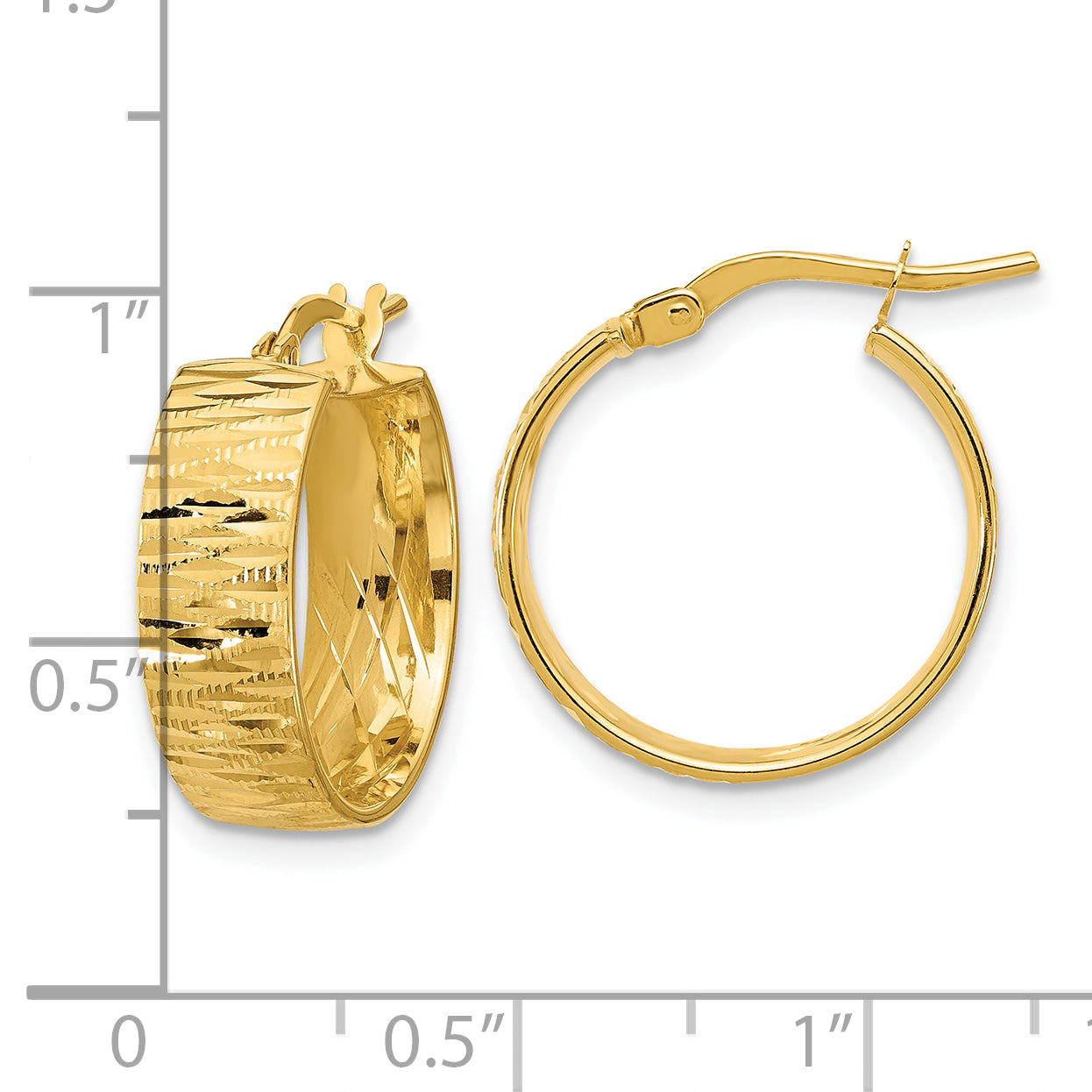 14K Polished and Diamond-cut Round Hoop Earrings