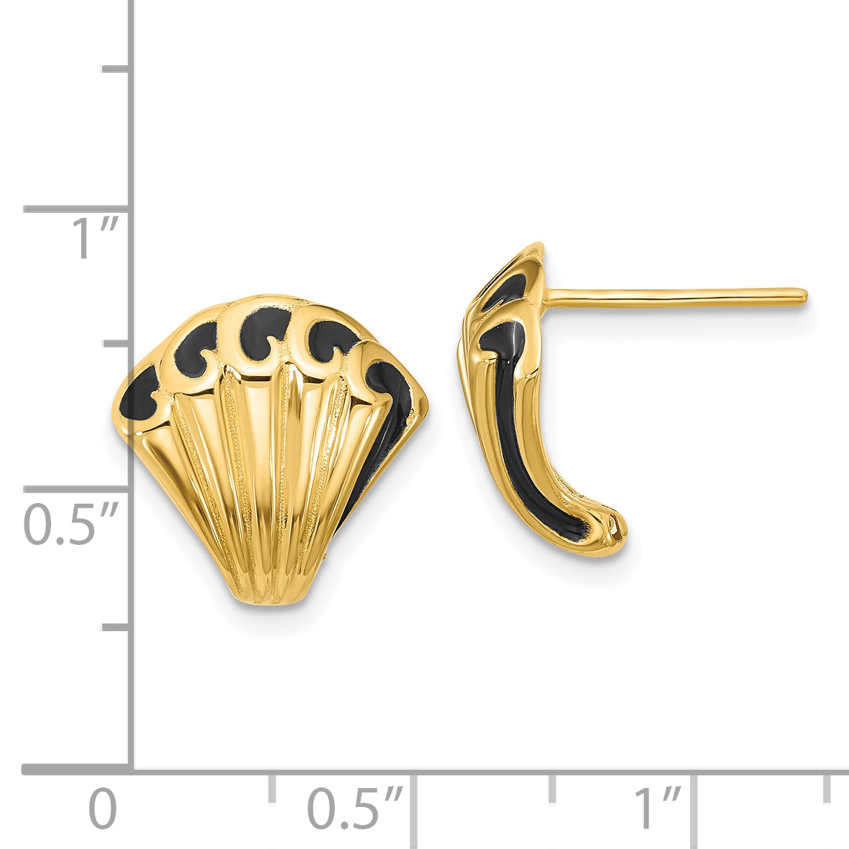 14K w/Black Enamel Polished Fancy Post Earrings