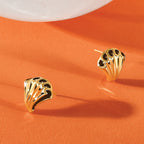 14K w/Black Enamel Polished Fancy Post Earrings
