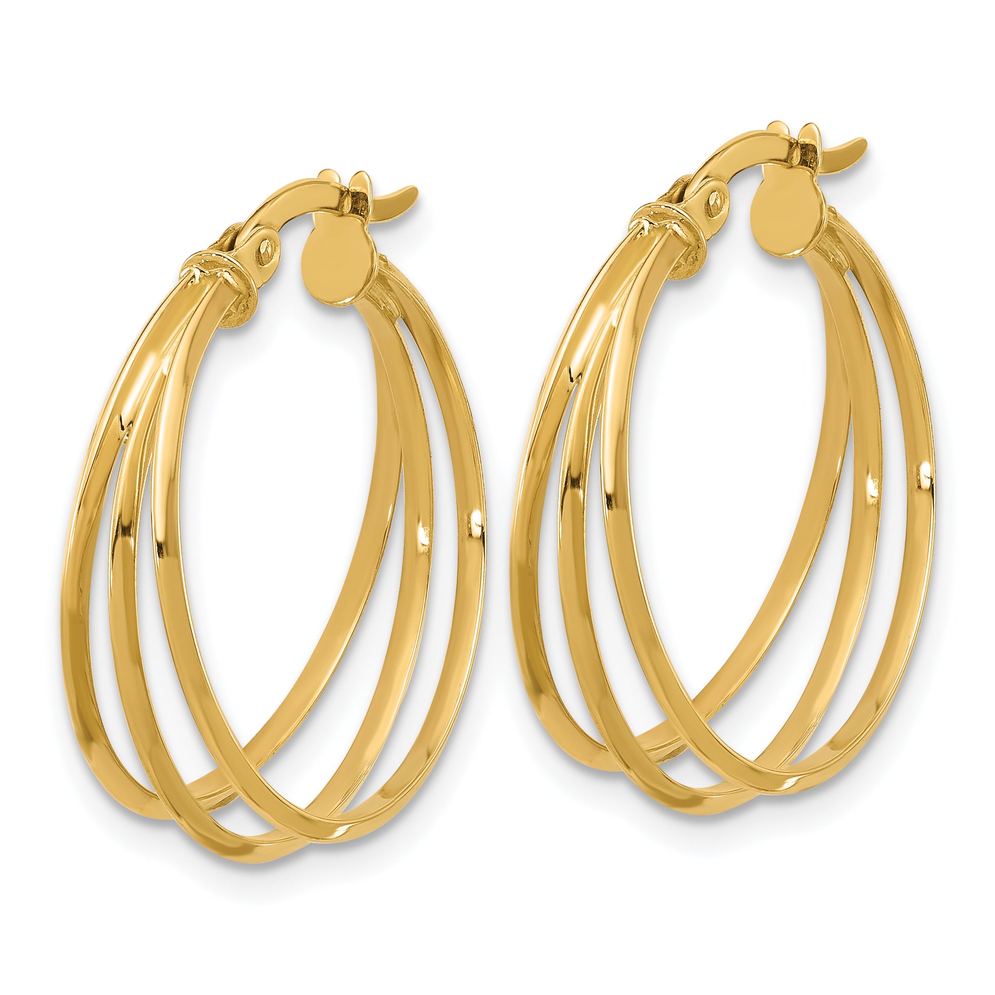 14K Polished 3-row Round Hoop Earrings Secondary image
