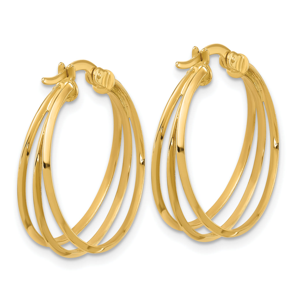 14K Polished 3-row Round Hoop Earrings
