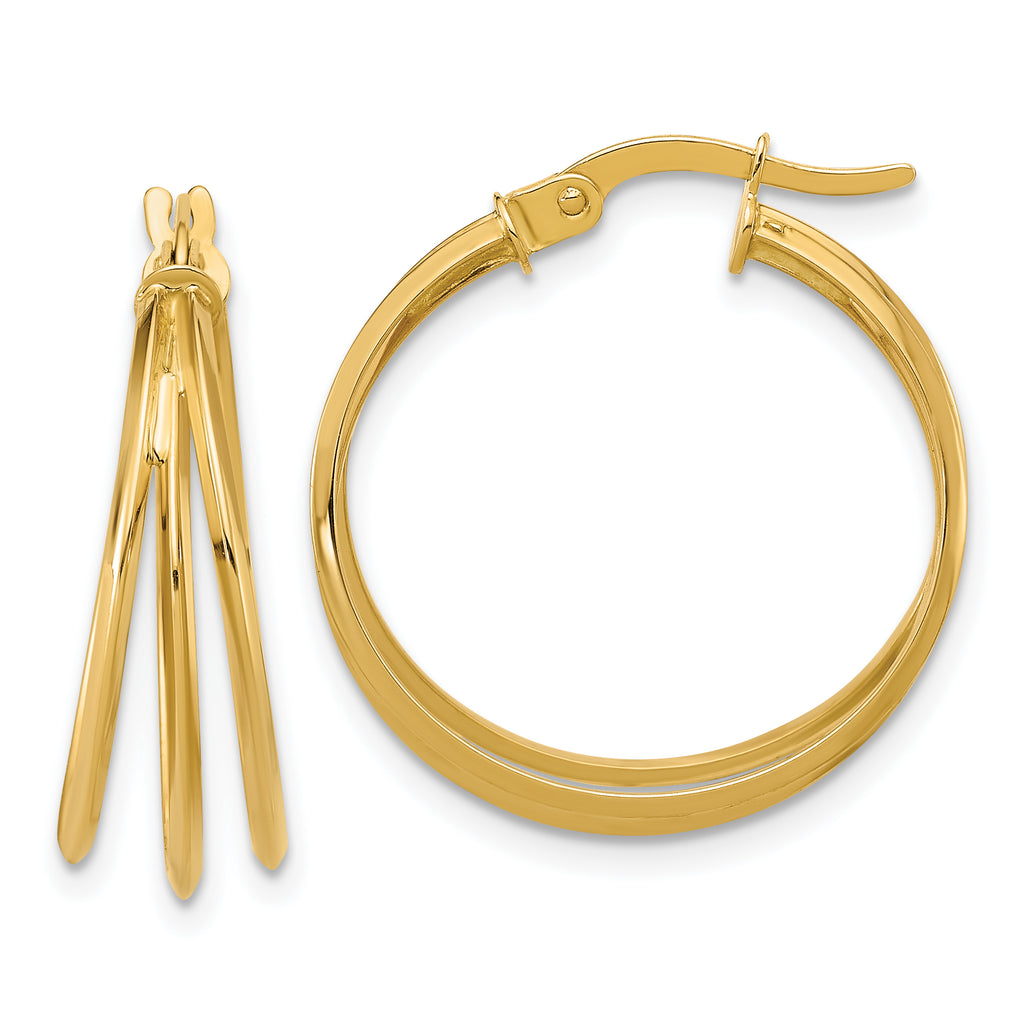 14K Polished 3-row Round Hoop Earrings
