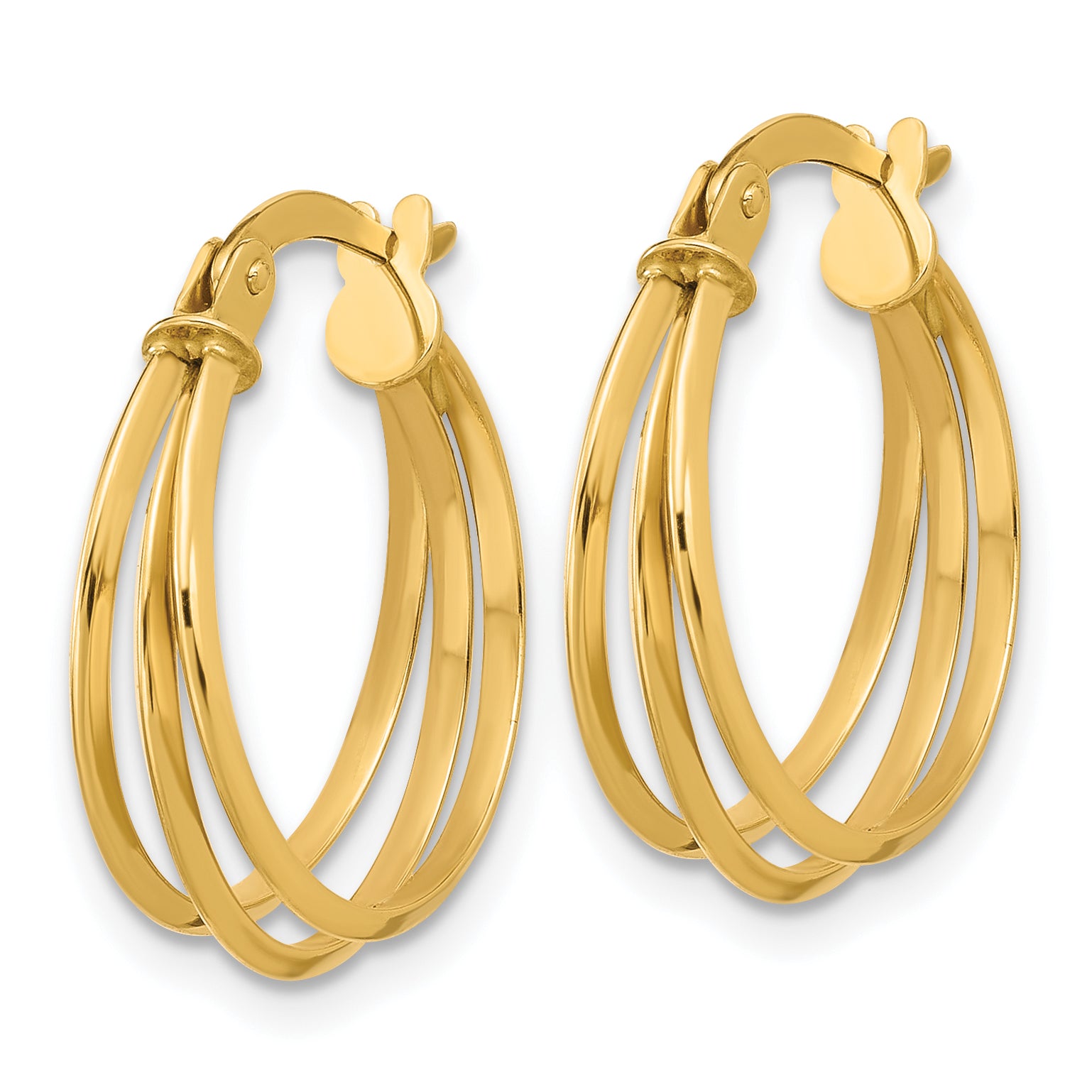 14K Polished 3-row Round Hoop Earrings