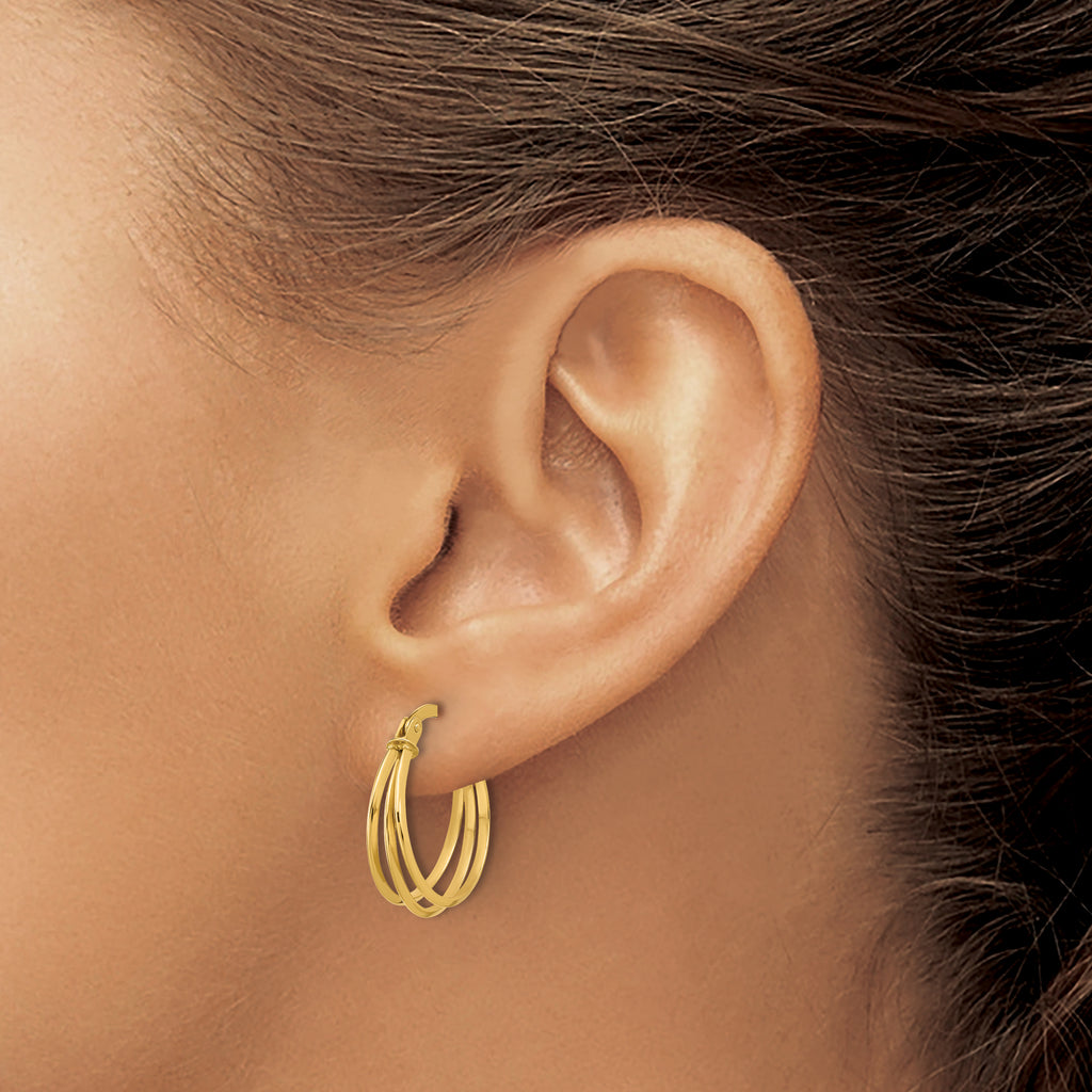 14K Polished 3-row Round Hoop Earrings