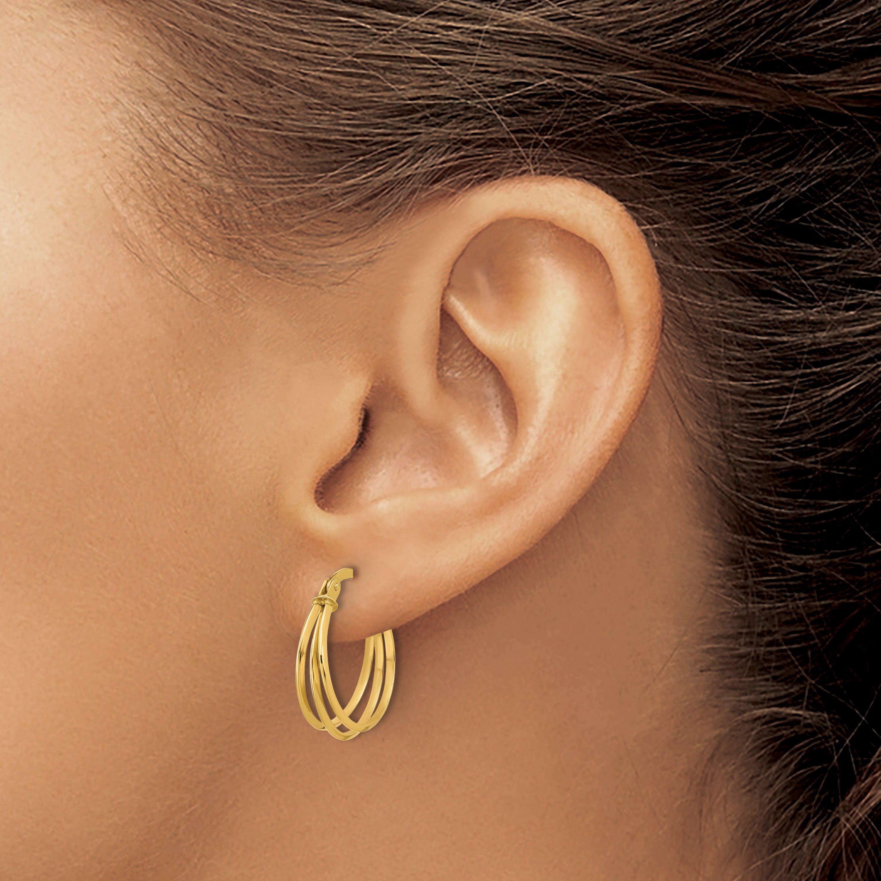 14K Polished 3-row Round Hoop Earrings