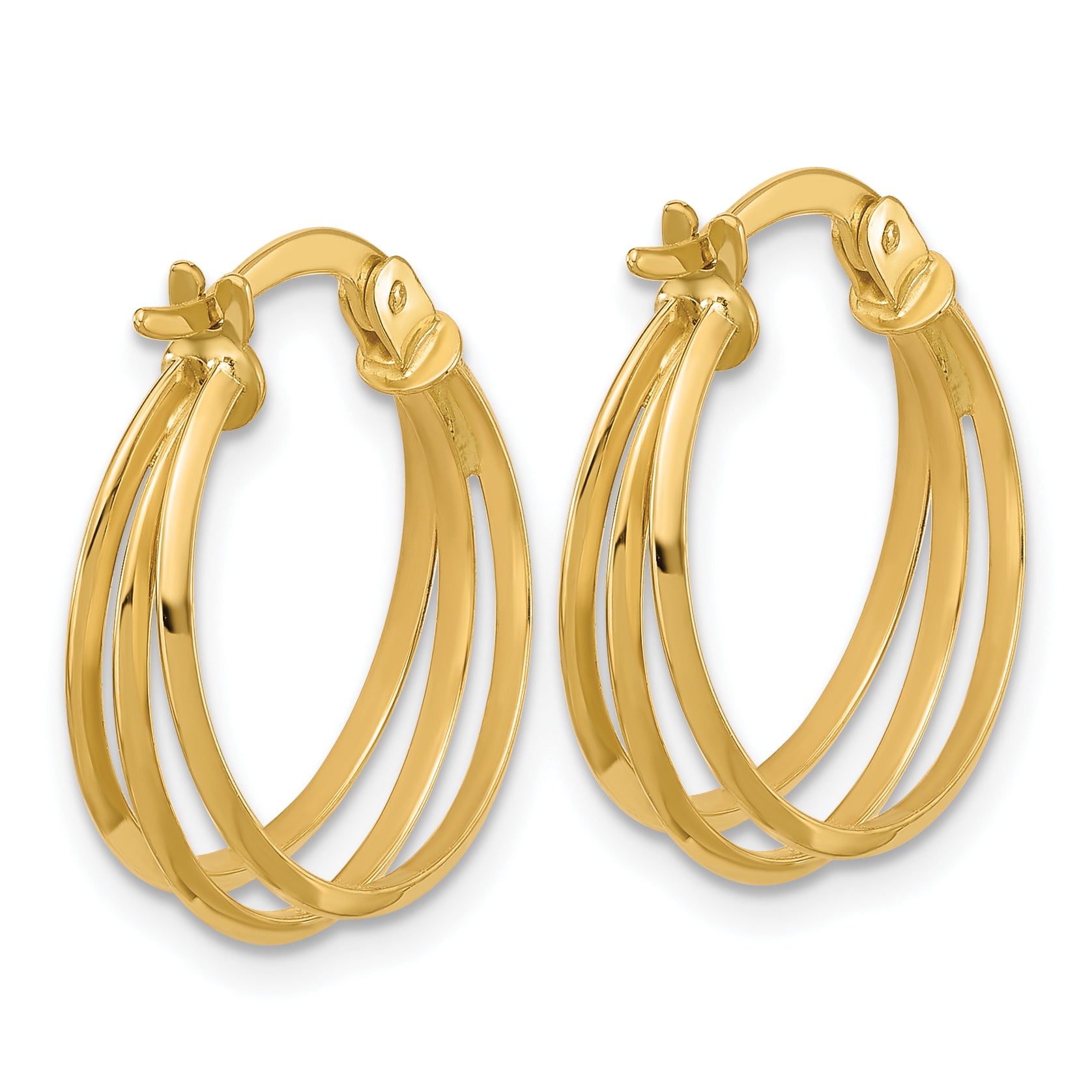 14K Polished 3-row Round Hoop Earrings