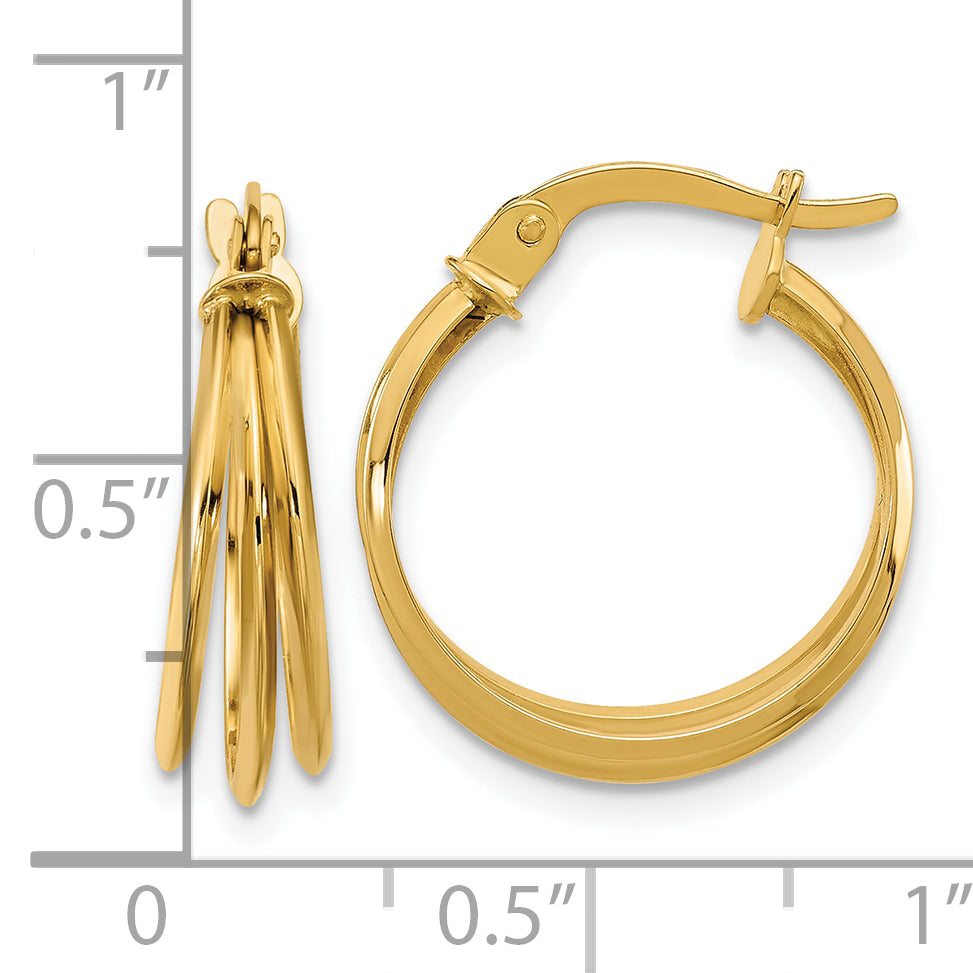 14K Polished 3-row Round Hoop Earrings