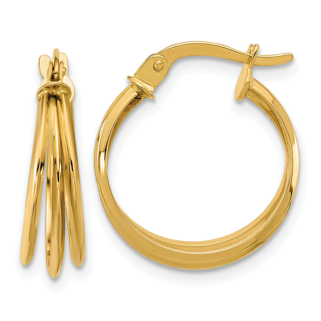 14K Polished 3-row Round Hoop Earrings