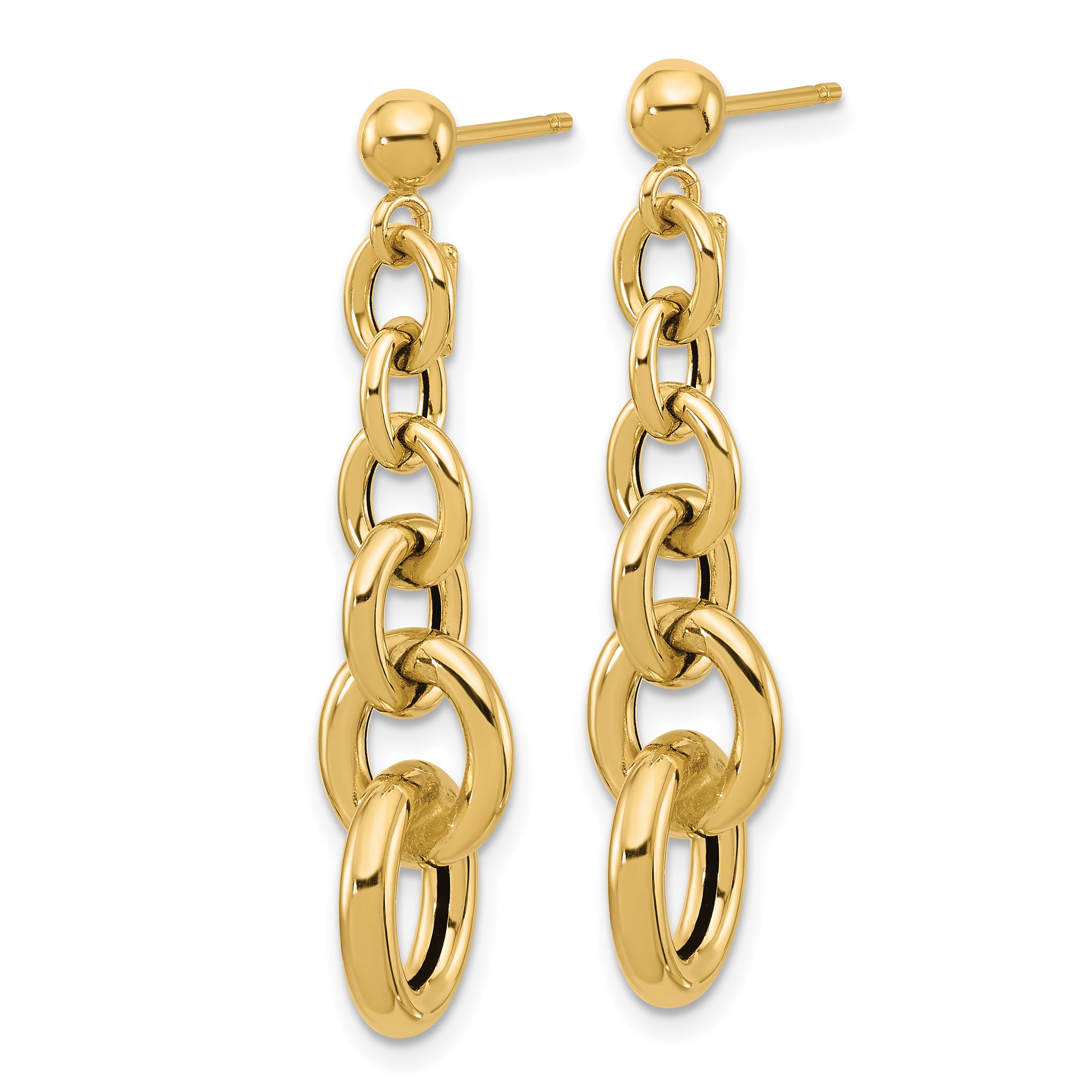 14K Polished Fancy Circle Link Dangle Post Earrings
