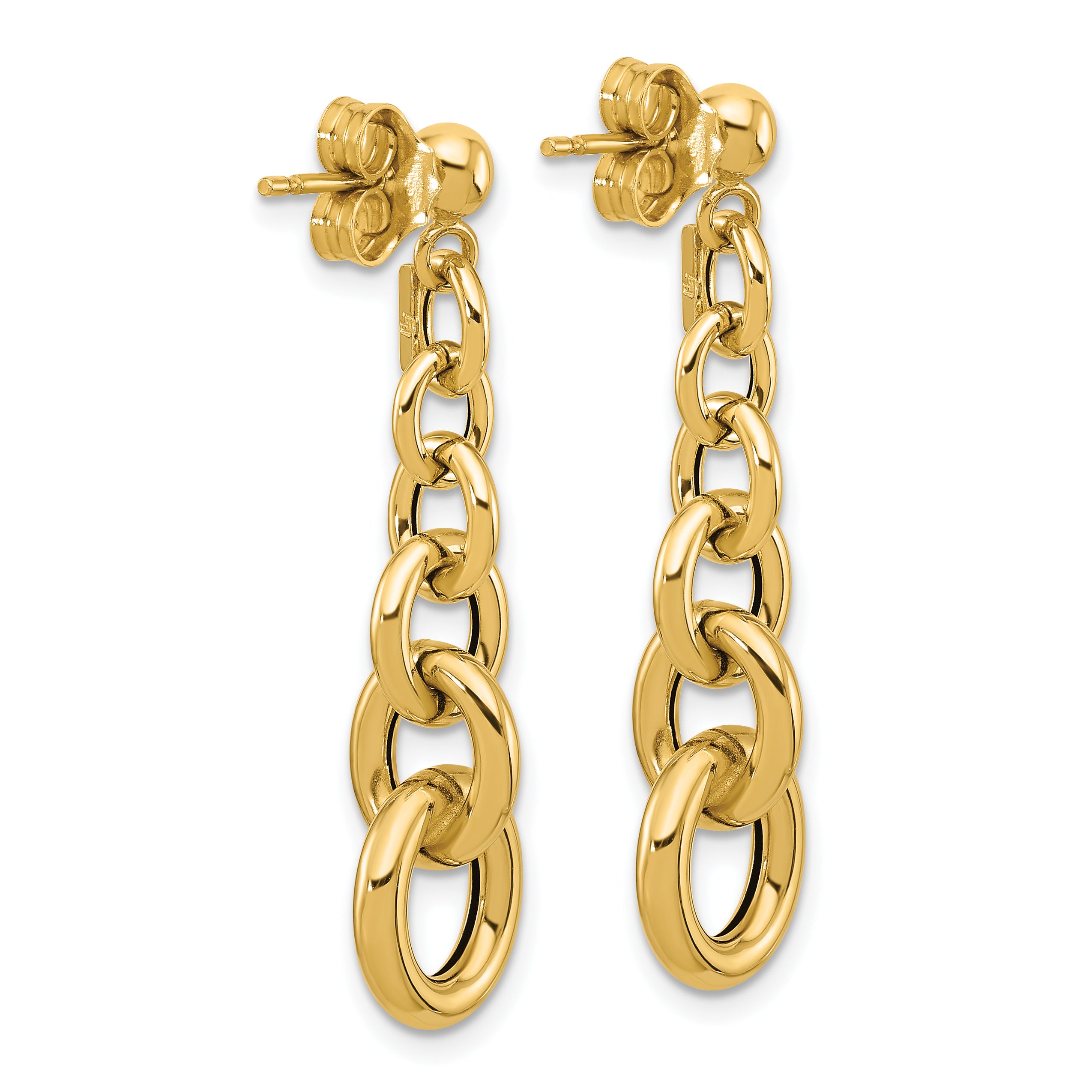 14K Polished Fancy Circle Link Dangle Post Earrings
